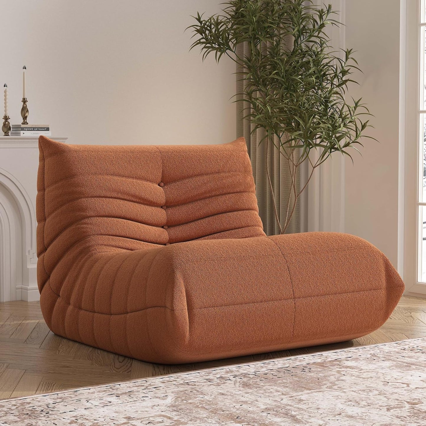 Bean Bag Chair, Fireside Chair Bean Bag Sofa Large Bean Bag Chair for Adults, Bean Bag Chairs for Teens with High Density Comfortable Foam, Memory Foam Bean Bag for Living Room, Bedroom (Orange)