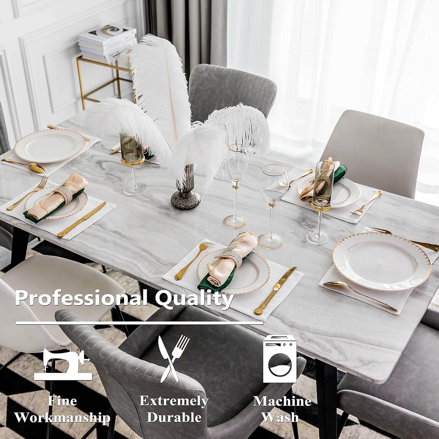 Home Brilliant White Placemats Set of 4 Cloth Placemat Decorations Heat Resistant Washable Place Mats Set of 4 for Wedding Birthday Party, White