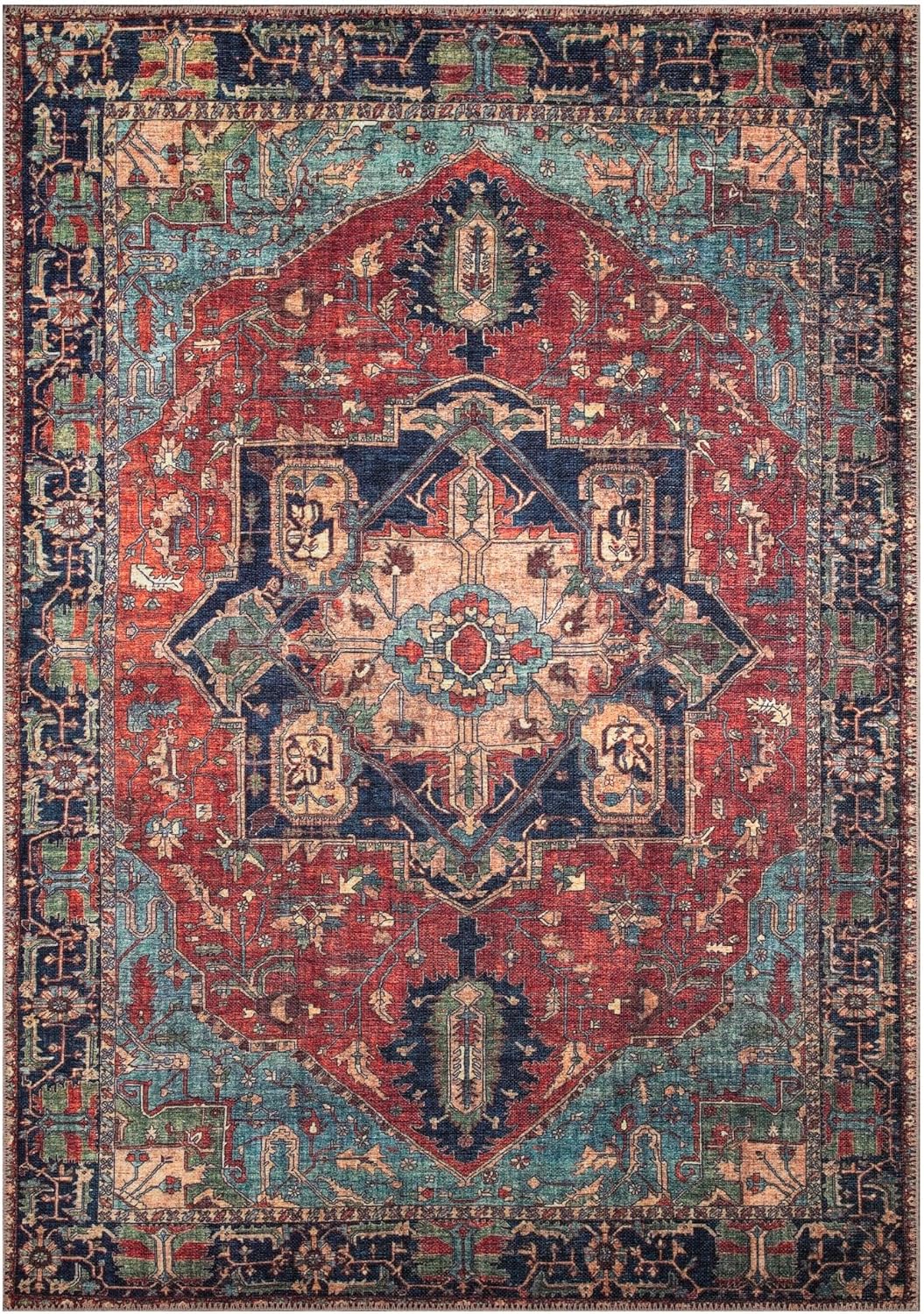 Keen Home Design 9x12 Rug - Machine Washable Area Rug with Non-Slip Backing, Ideal for Living Room, Dining Room, Bedroom - Vintage, Easy Clean, Durable, Low Pile Rug - (9' x 12')