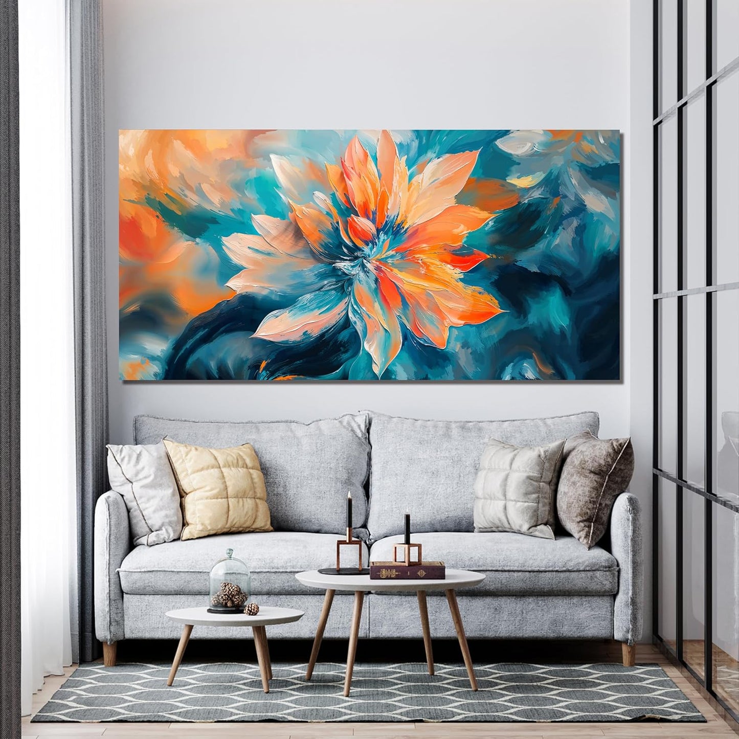 KUPTEU Canvas Wall Art Decor Large Wall Art Pictures for Living Room Colorful Flowers Wall Art Prints Decorations Canvas Art Wall Decor Artwork for Walls Bedroom Home Aesthetic Decor 24" X 48"