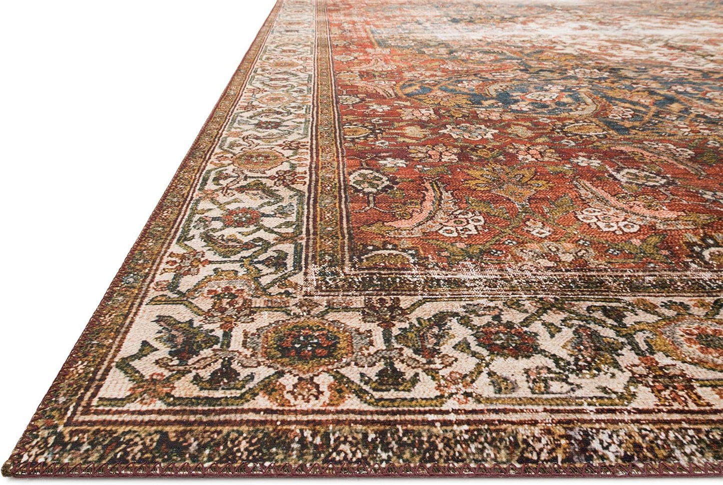 Loloi Layla Collection LAY-05 Ocean/Multi 3'-6" x 5'-6" .13" Thick Accent Rug, Soft, Durable, Vintage Inspired, Distressed, Low Pile, Non-Shedding, Easy Clean, Printed, Living Room Rug