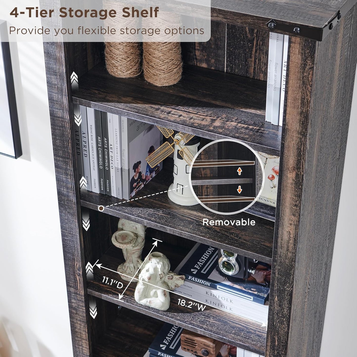 RedLemon Bookcase with 2 File Drawers, 72" Tall Farmhouse Bookshelf with Storage and Adjustable Shelves, 4 Tier Rustic Wood Bookshelf with Cabinet for Home Office, Living Room (Dark Rustic Oak)