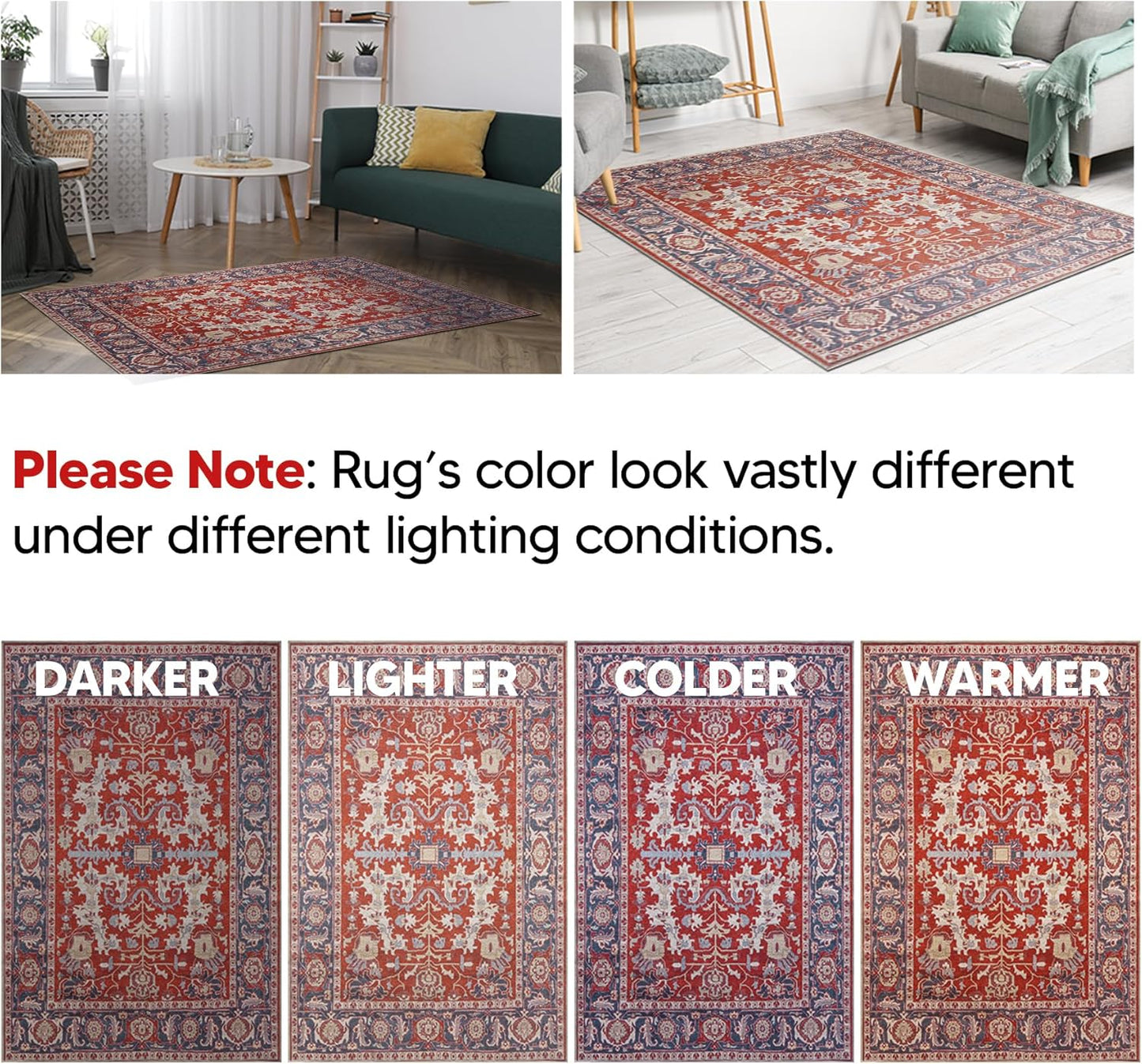 Keen Home Design 8x10 Rug - Machine Washable Area Rug with Non-Slip Backing, Ideal for Living Room, Dining Room, Bedroom - Vintage, Easy Clean, Durable, Low Pile Rug - (8' x 10')