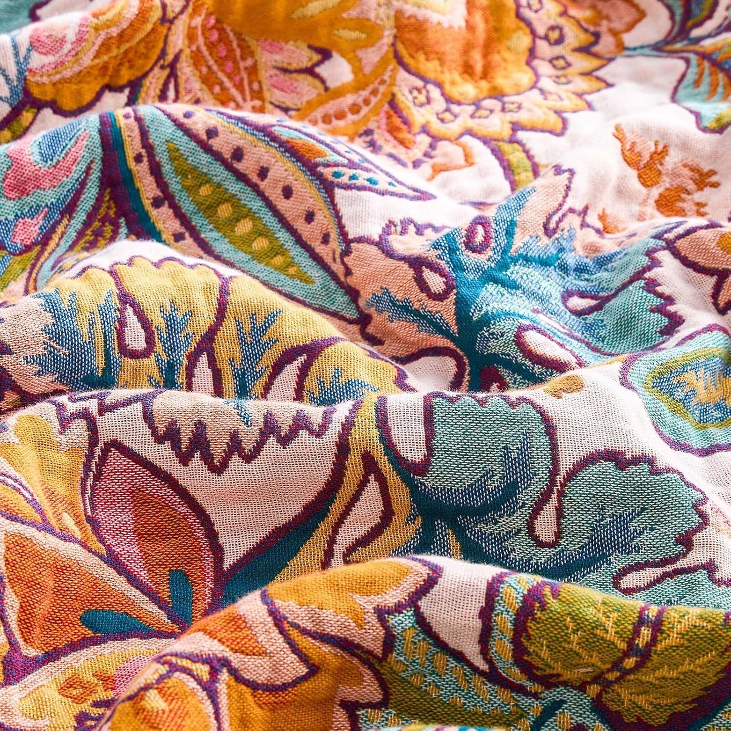 Boho Throw Blanket for Bed, 100% Cotton Soft Rustic Quilt Fall Blanket, 80"x90" Floral Printed Farmhouse Decor Bed Blankets, All Season Rustic Reversible Bohemian Throw Quilt