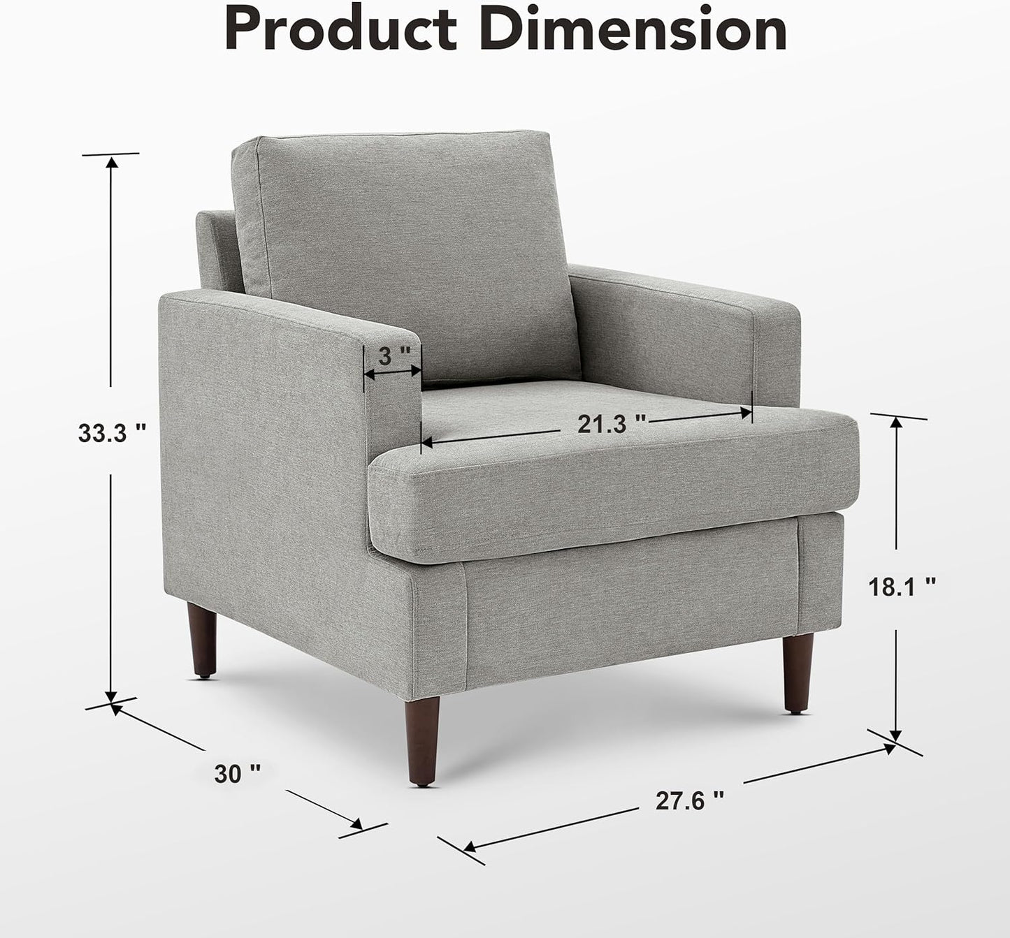 Mid-Century Accent Chair,Modern Linen Fabric Armchair for Living Room,Comfy Upholstered Reading Accent Chairs for Bedroom,Single Sofa Chair with Wood Legs (Light Grey, 1 Pack)