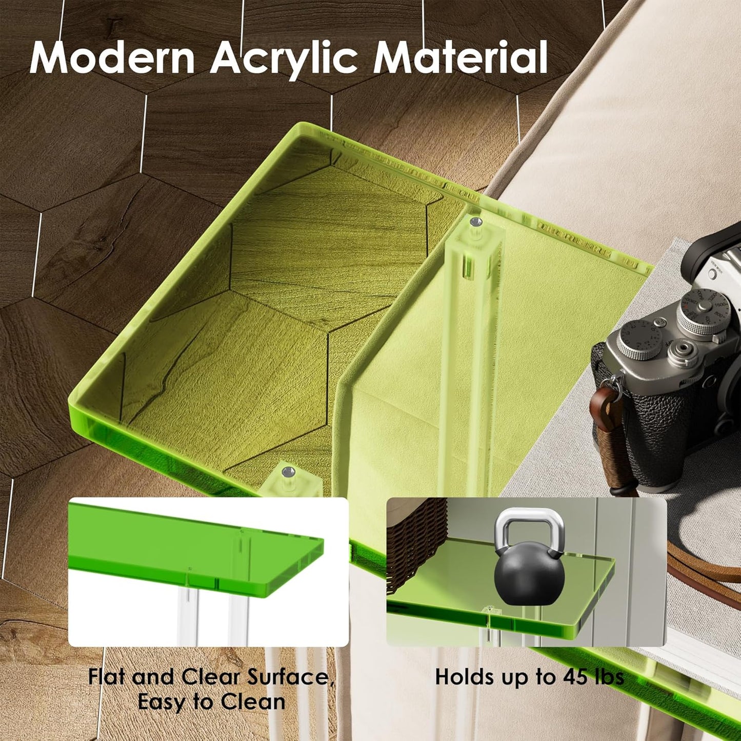 Sleek Modern 2-Tier Acrylic Console Table, 39.4" L x 7.6" W x 31.5" H - Entryway Table for Hallway, Living Room, Sofa Side, Small Spaces (Green)