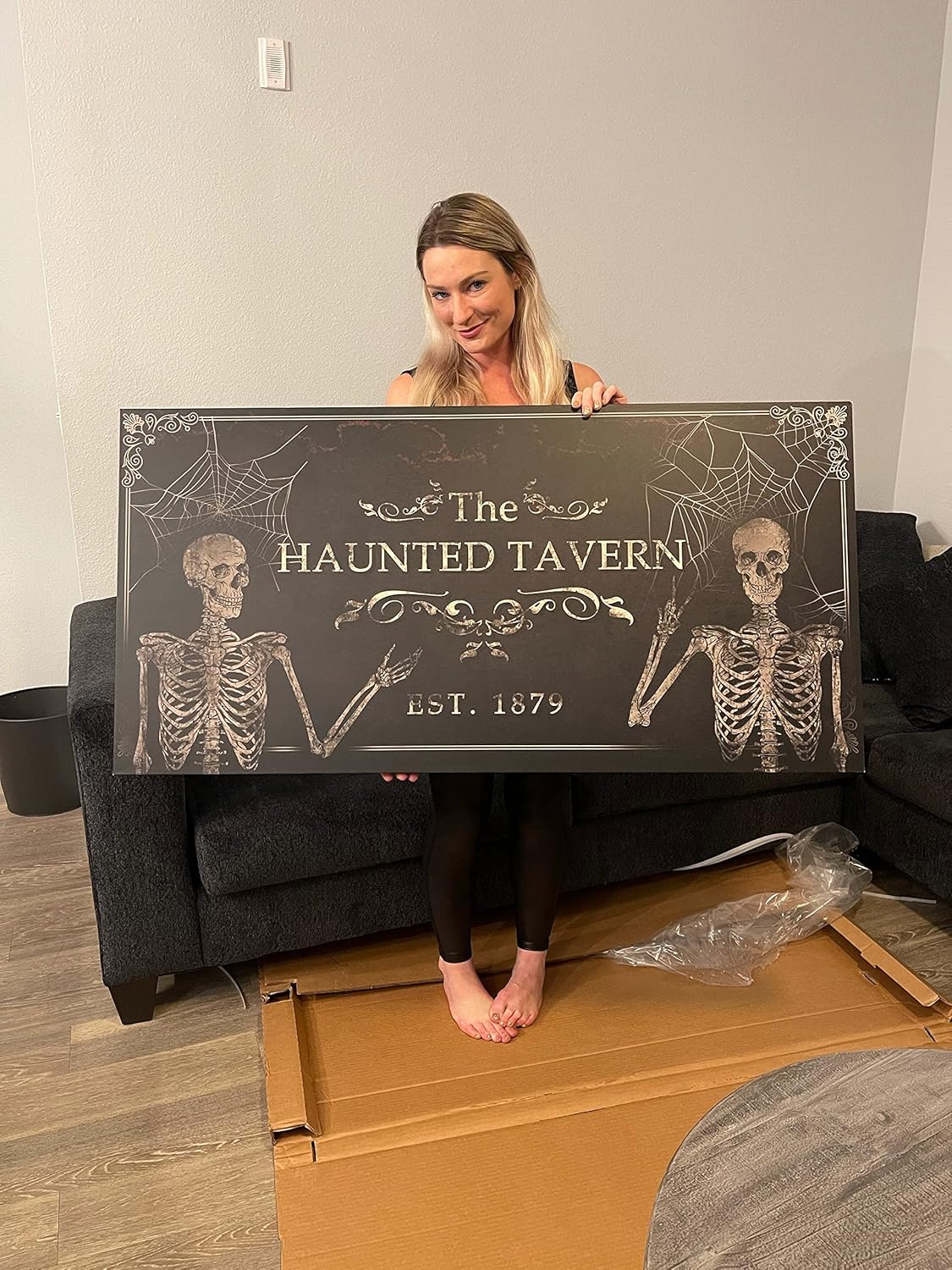 Tailored Canvases Gothic Family Wall Decor - Personalized Grunge Vintage Skeleton Room Decor for Home, Halloween Lovers, Men & Women for Bedroom, Living Room - Goth Spooky, Custom Couple Name, 48"x24"