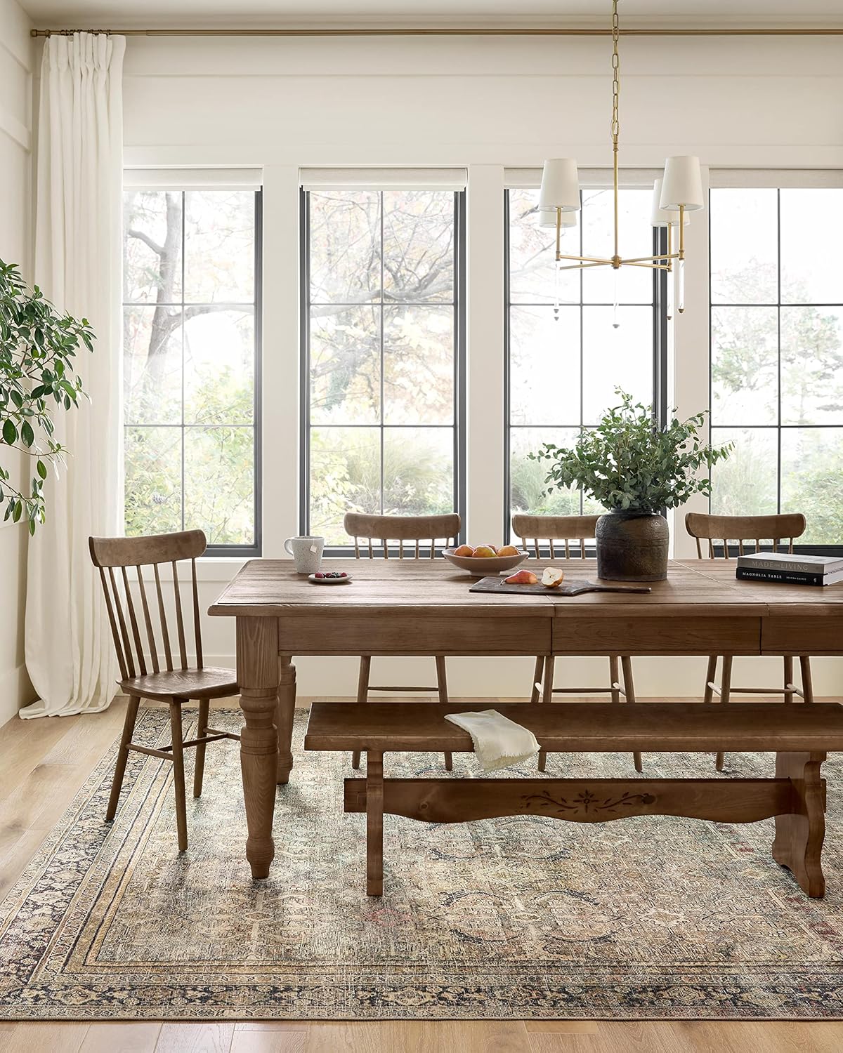 Loloi Layla Collection LAY-03 Olive/Charcoal 3'-6" x 5'-6" .13" Thick Accent Rug, Soft, Durable, Vintage Inspired, Distressed, Low Pile, Non-Shedding, Easy Clean, Printed, Living Room Rug