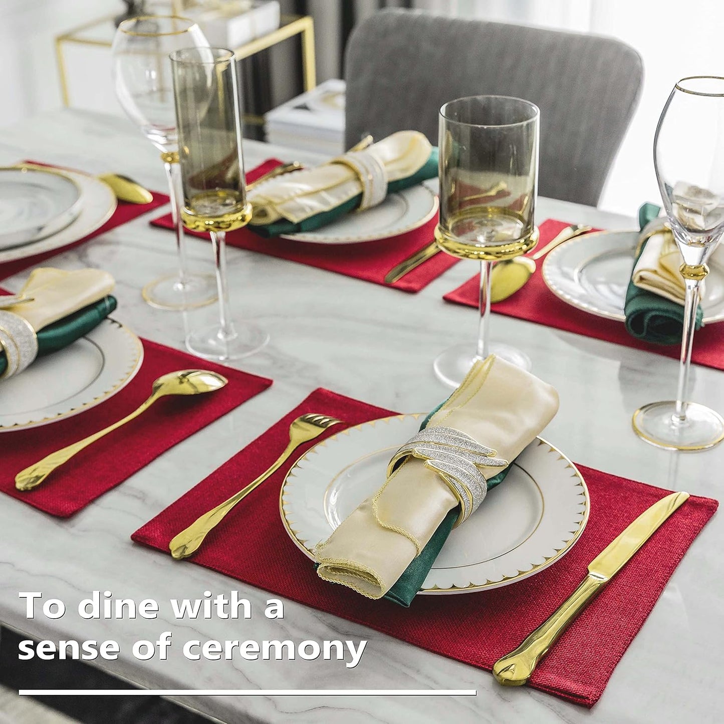 Home Brilliant Placemats Set of 6 Red Place Mats Decoration Heat Resistant Dining Table Place Mats Machine Washable Kitchen Table Mats, 13x19 inch, Burgundy