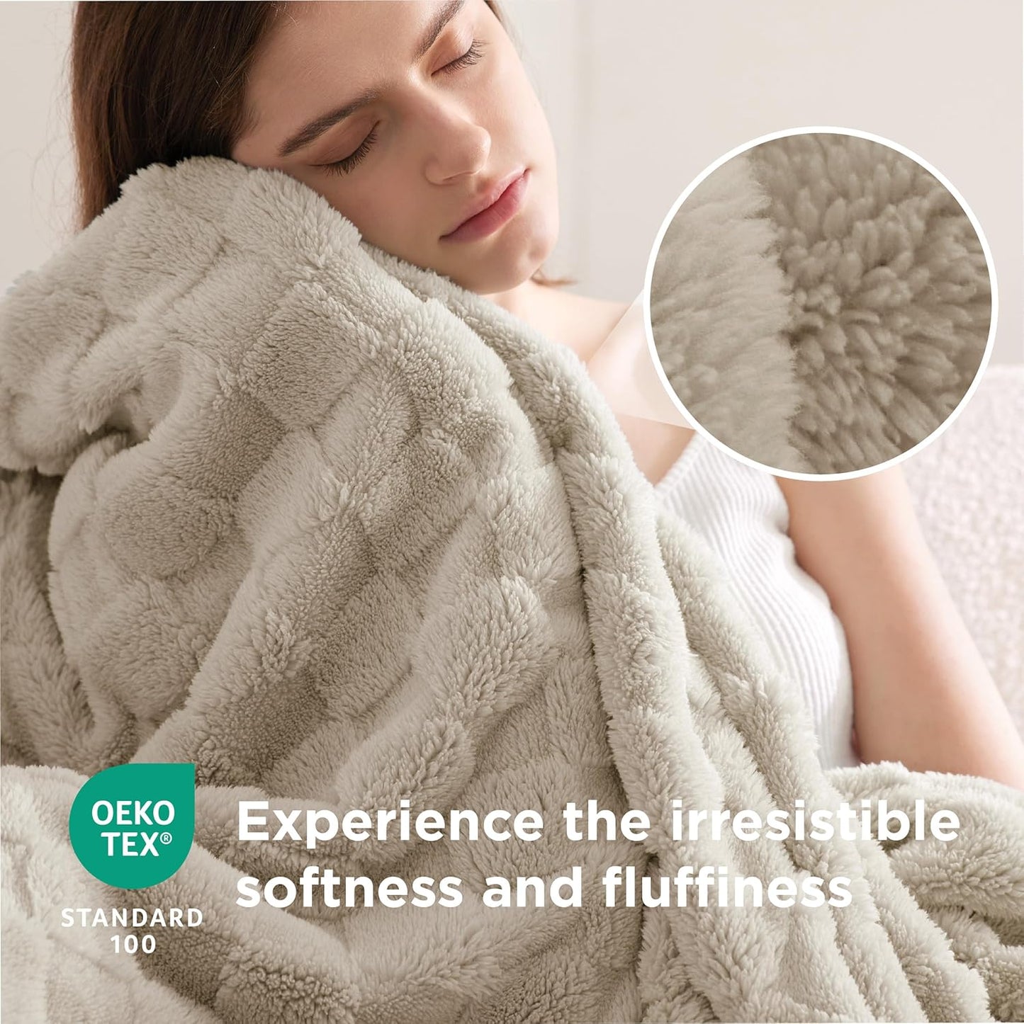 Bedsure GentleSoft Blankets Queen Size for Bed - Super Soft Cozy Blanket for Women Men Girls, Large Fuzzy Fleece Throw for Bedroom Decor, Light Brown, 90x90 Inches