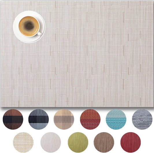 Placemats Set of 4 - Easy Clean Woven Vinyl Placemats for Dining Table, Indoor/Outdoor Place Mats, Washable PVC Table Mats （Pale Beige）