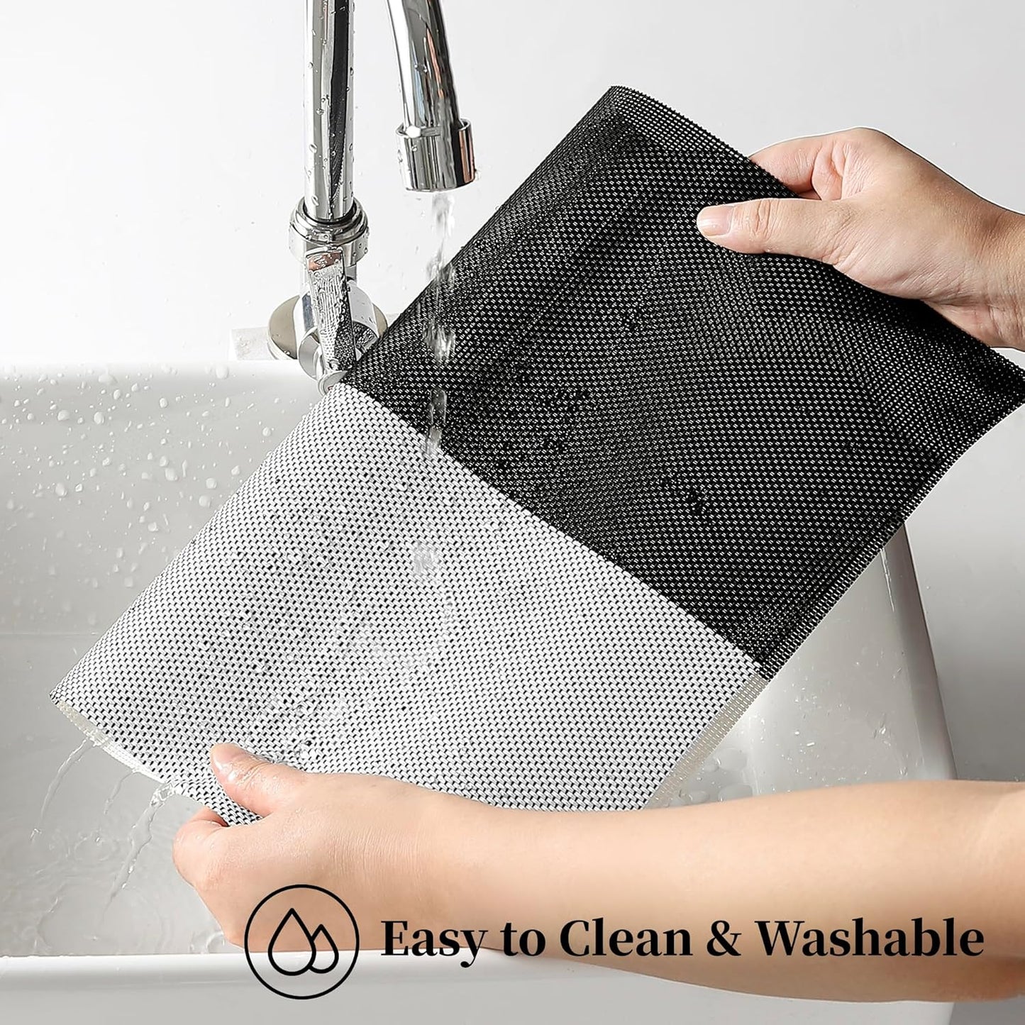 Leetaltree Gray with White Grid Pattern Placemats Set of 6 - Heat Resistant Non-Slip Place mats for Dining Table, Washable Durable PVC Vinyl Woven Table Mats（Grey Grid, 6）