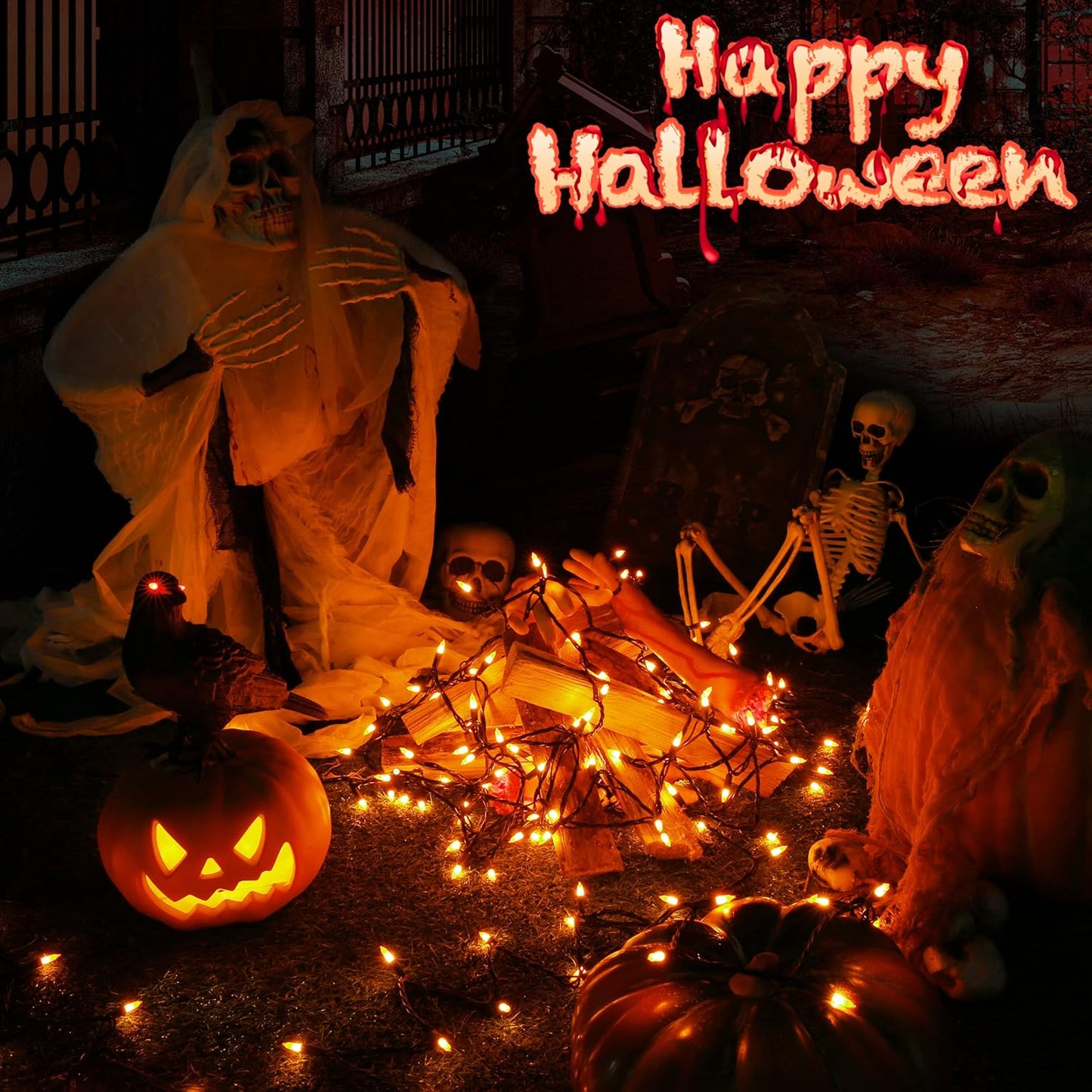 Toodour Candy Corn Halloween Lights, 75ft 300 Count Incandescent Halloween String Lights, UL Certified Connectable Mini Bulbs Yellow & Orange Light for Home, Garden, Porch, Party, Yard, Indoor Decor