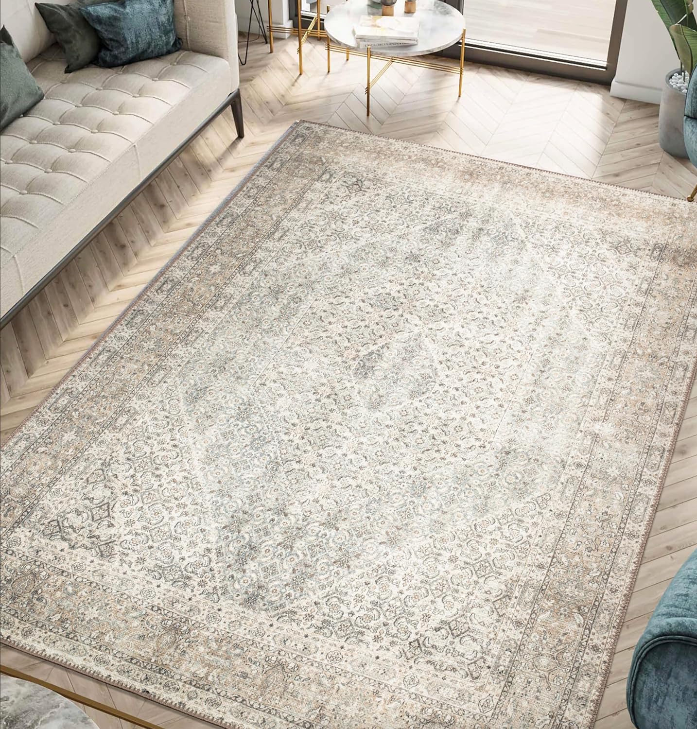 Keen Home Design 3x5 Rug - Machine Washable Entry Rug with Non-Slip Backing, Ideal for Enteryway, Kitchen, Bathroom, Laundry Room - Vintage, Easy Clean, Durable, Low Pile Rug - (3' x 5')