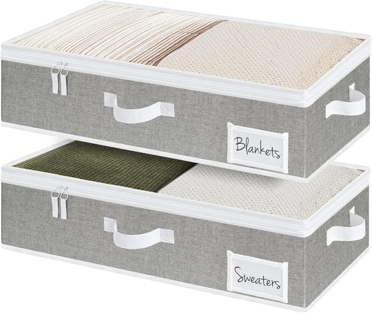 StorageWorks Under Bed Storage Containers with Handles and Label Holder, 2 Pack Ultra-thick Fabric Underbed Bins, Closet Organizer for Clothes, Blankets, Sweater