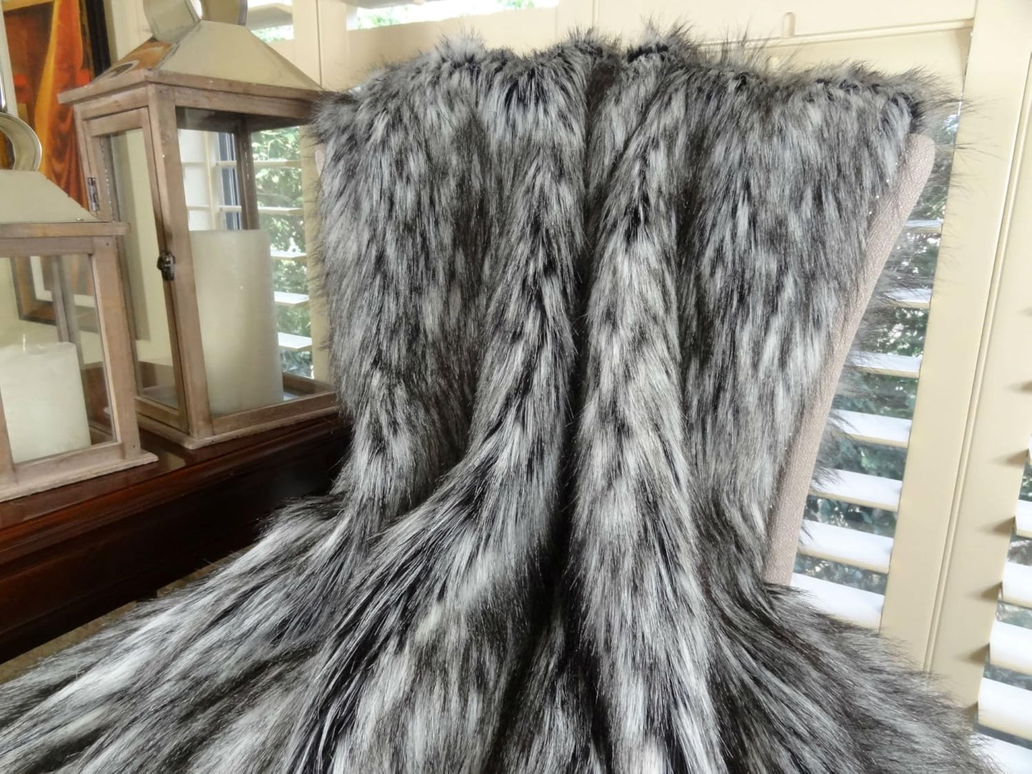Exotic Siberian Husky Faux Faur Throw Blanket - Gray White Black Husky Fur - Gray Faux Fur Throw Blanket - Luxury Soft Faux Fur, Handmade in USA, 16411