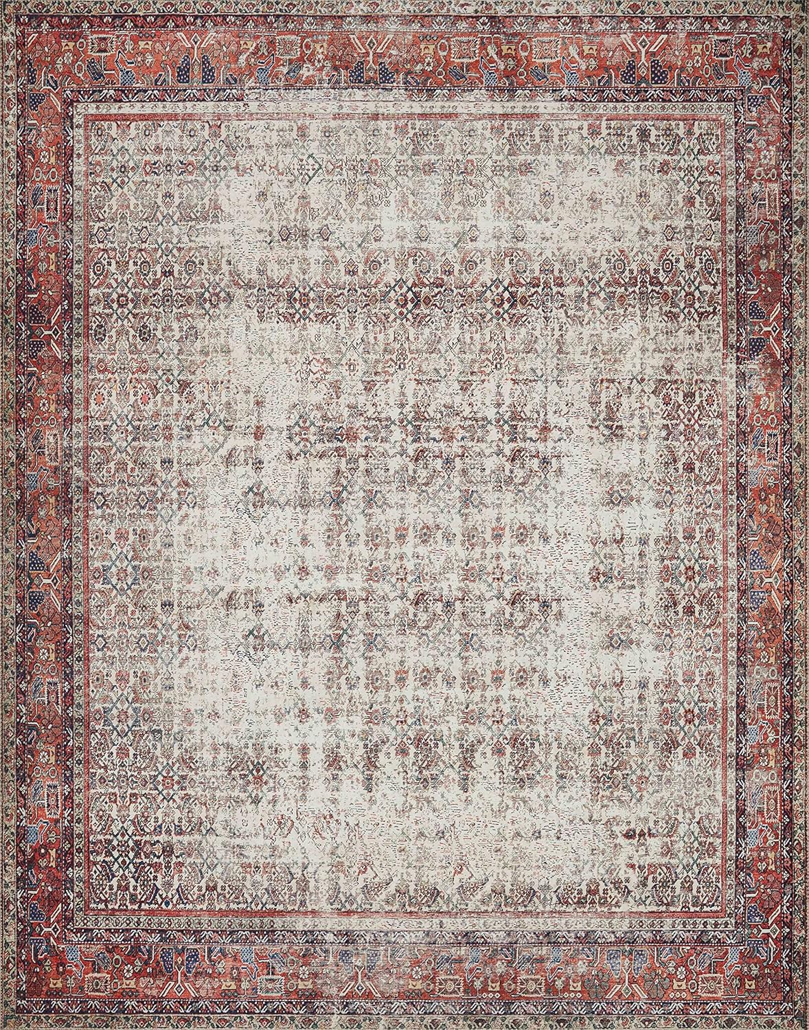 Loloi Layla Collection LAY-12 Ivory/Brick 2'-6" x 7'-6" .13" Thick Runner Rug, Soft, Durable, Vintage Inspired, Distressed, Low Pile, Non-Shedding, Easy Clean, Printed, Living Room Rug