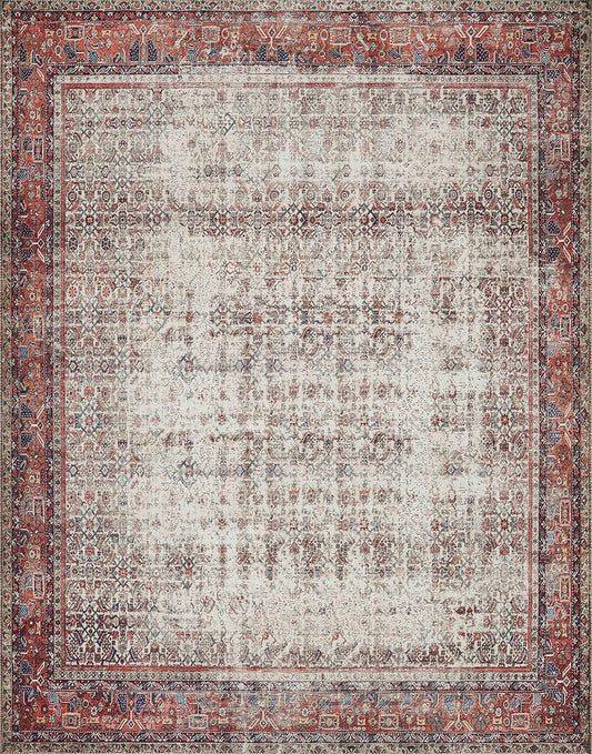 Loloi Layla Collection LAY-12 Ivory/Brick 2'-6" x 9'-6" .13" Thick Runner Rug, Soft, Durable, Vintage Inspired, Distressed, Low Pile, Non-Shedding, Easy Clean, Printed, Living Room Rug