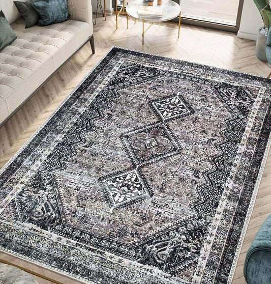 Keen Home Design 8x10 Rug - Machine Washable Area Rug with Non-Slip Backing, Ideal for Living Room, Dining Room, Bedroom - Vintage, Easy Clean, Durable, Low Pile Rug - (8' x 10')