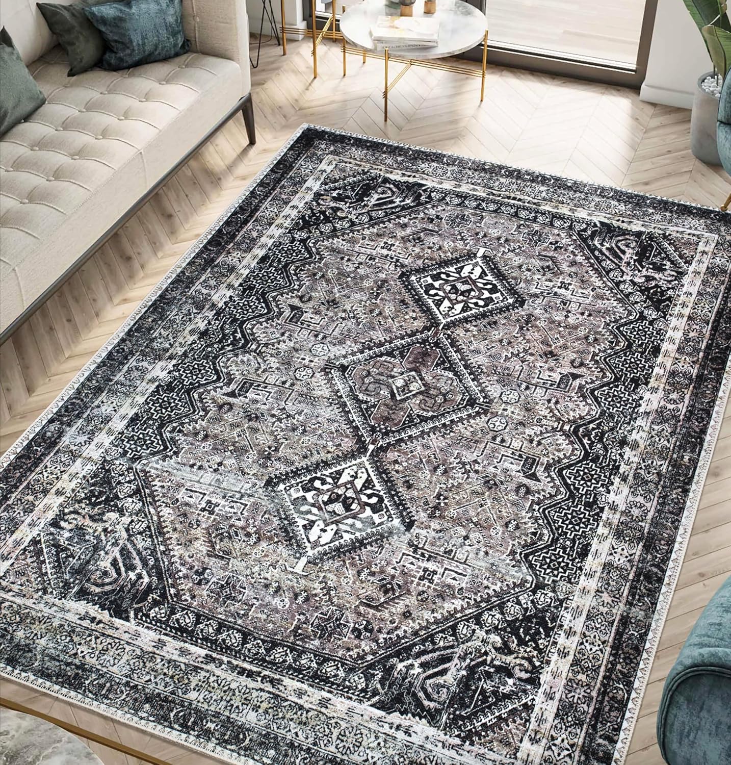 Keen Home Design 3x5 Rug - Machine Washable Entry Rug with Non-Slip Backing, Ideal for Enteryway, Kitchen, Bathroom, Laundry Room - Vintage, Easy Clean, Durable, Low Pile Rug - (3' x 5')