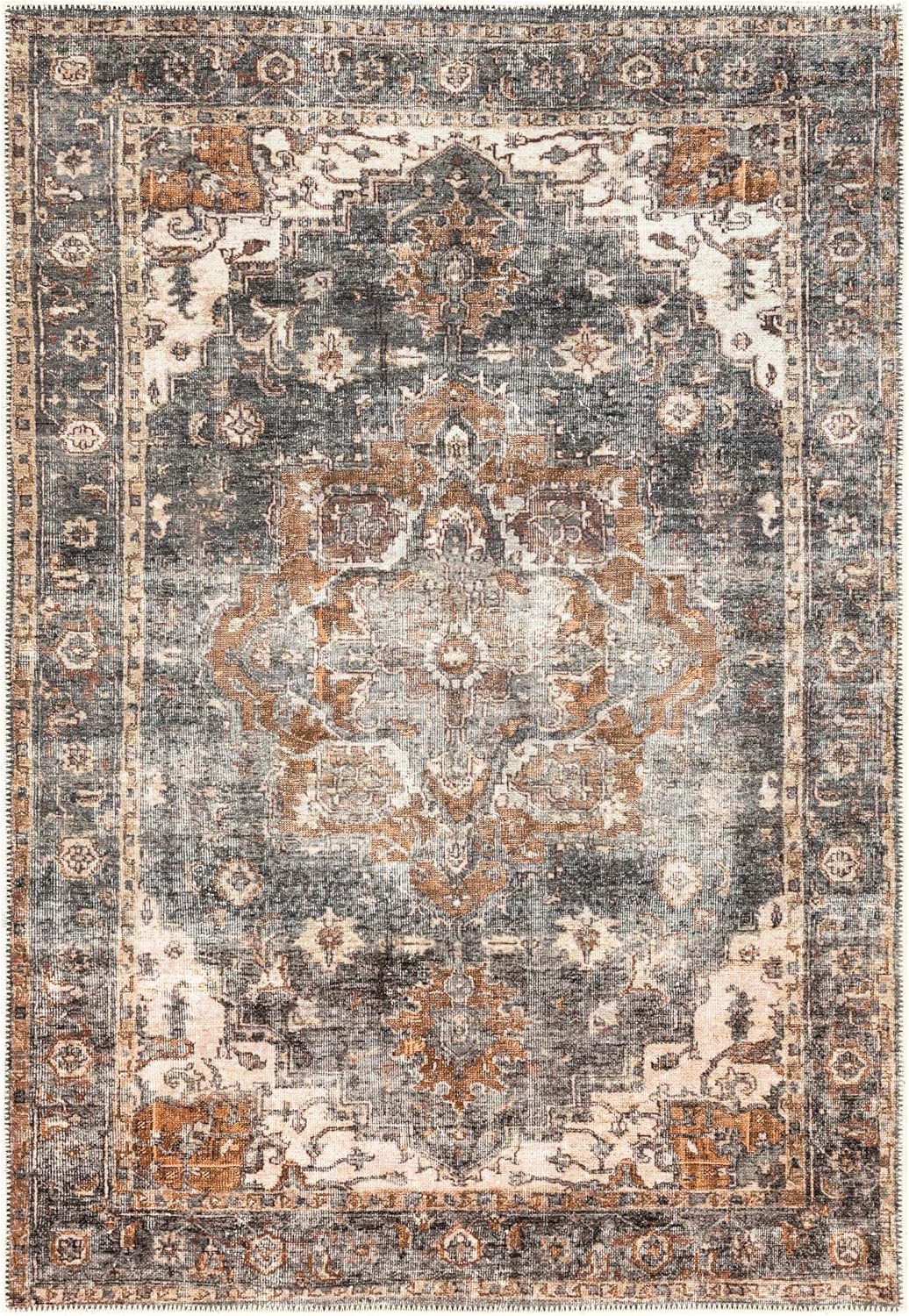Keen Home Design 5x7 Rug - Machine Washable Area Rug with Non-Slip Backing, Ideal for Living Room, Dining Room, Bedroom - Vintage, Easy Clean, Durable, Low Pile Rug - (5' x 7')
