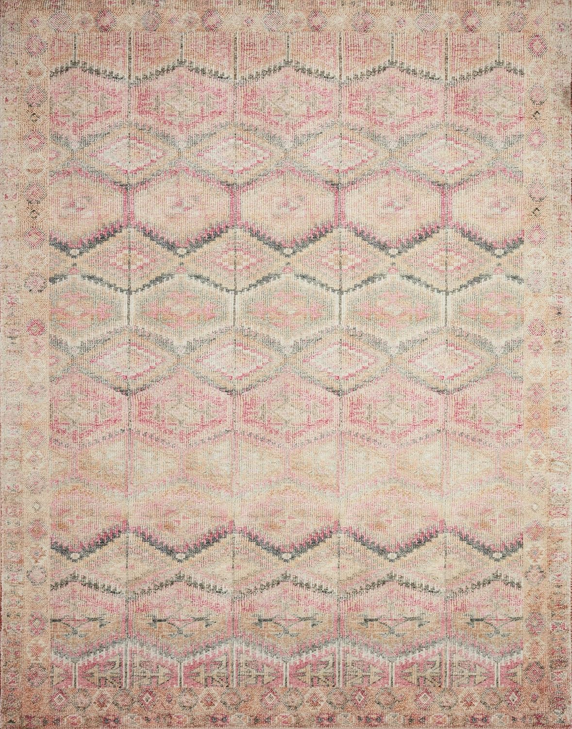 Loloi Layla Collection LAY-17 Pink/Lagoon 2'-0" x 5'-0" .13" Thick Accent Rug, Soft, Durable, Vintage Inspired, Distressed, Low Pile, Non-Shedding, Easy Clean, Printed, Living Room Rug