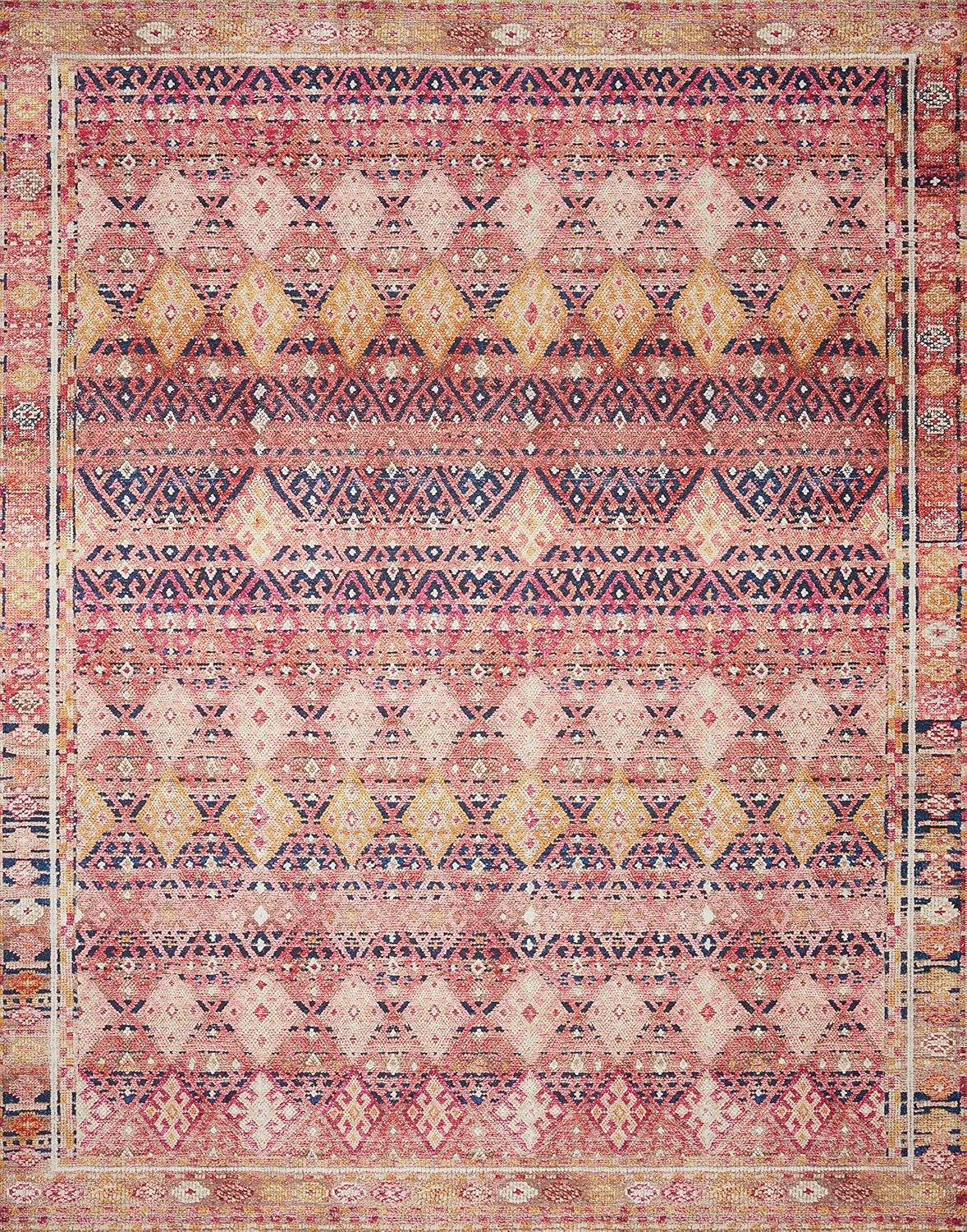 Loloi Layla Collection LAY-15 Magenta/Multi 2'-6" x 7'-6" .13" Thick Runner Rug, Soft, Durable, Vintage Inspired, Distressed, Low Pile, Non-Shedding, Easy Clean, Printed, Living Room Rug