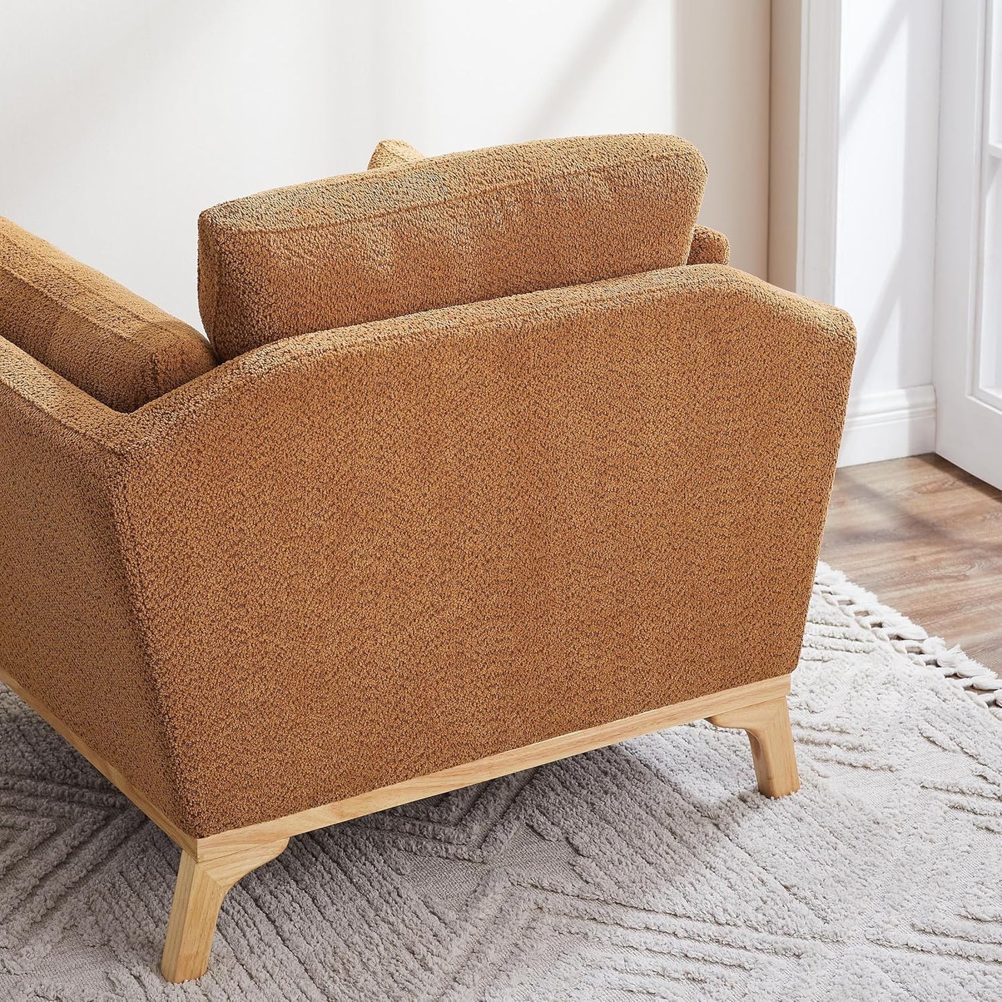 Large-Sized Accent Chair, Thick Cushion Bedroom Reading Chair, Comfortable Living Room Single Sofa， Boucle Curry