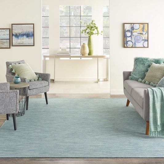 Nourison Positano Indoor/Outdoor Aqua 8' x Round Area Rug, Easy Cleaning, Non Shedding, Bed Room, Living Room, Dining Room, Backyard, Deck, Patio (8 Round)