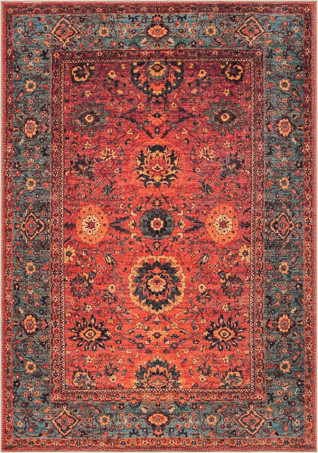 Keen Home Design 5x7 Rug - Machine Washable Area Rug with Non-Slip Backing, Ideal for Living Room, Dining Room, Bedroom - Vintage, Easy Clean, Durable, Low Pile Rug - (5' x 7')