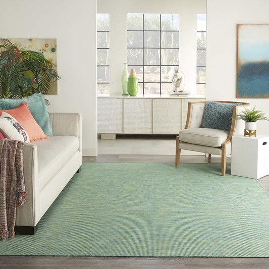 Nourison Positano Indoor/Outdoor Blue/Green 8' x Round Area Rug, Easy Cleaning, Non Shedding, Bed Room, Living Room, Dining Room, Backyard, Deck, Patio (8 Round)