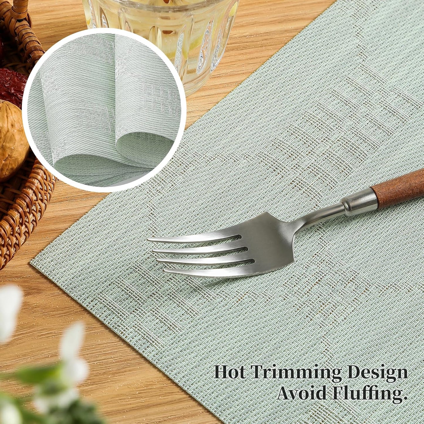 Leetaltree Mint Cream Placemats Set of 8 - Heat Resistant Non-Slip Place mats for Dining Table, Washable Durable PVC Vinyl Woven Table Mats（Mint Cream, 8）