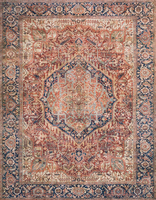 Loloi Layla Collection LAY-08 Red/Navy 2'-0" x 5'-0" .13" Thick Accent Rug, Soft, Durable, Vintage Inspired, Distressed, Low Pile, Non-Shedding, Easy Clean, Printed, Living Room Rug