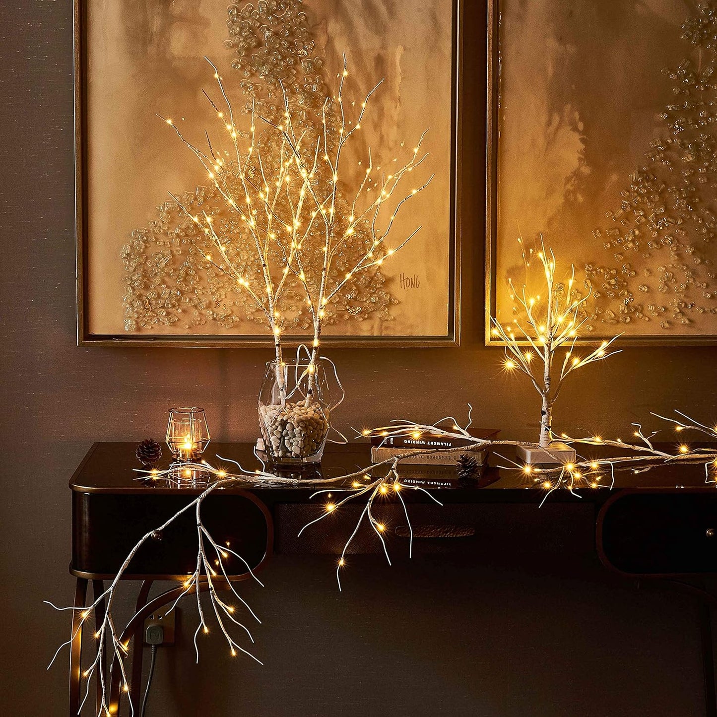 Hairui Lighted Easter Tree with Timer, Tabletop Birch Tree with Lights 18IN 24 LED for Fireplace, Mantle Party Decoration