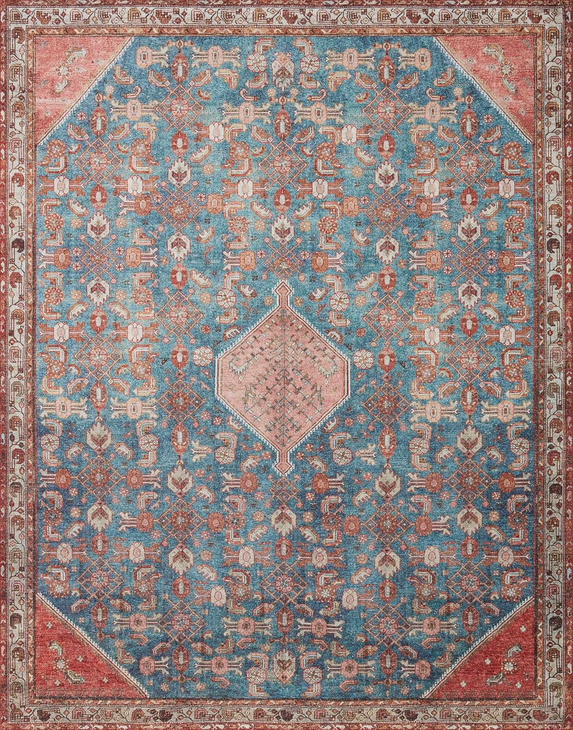 Loloi Layla Collection LAY-10 Marine/Clay 3'-6" x 5'-6" .13" Thick Accent Rug, Soft, Durable, Vintage Inspired, Distressed, Low Pile, Non-Shedding, Easy Clean, Printed, Living Room Rug