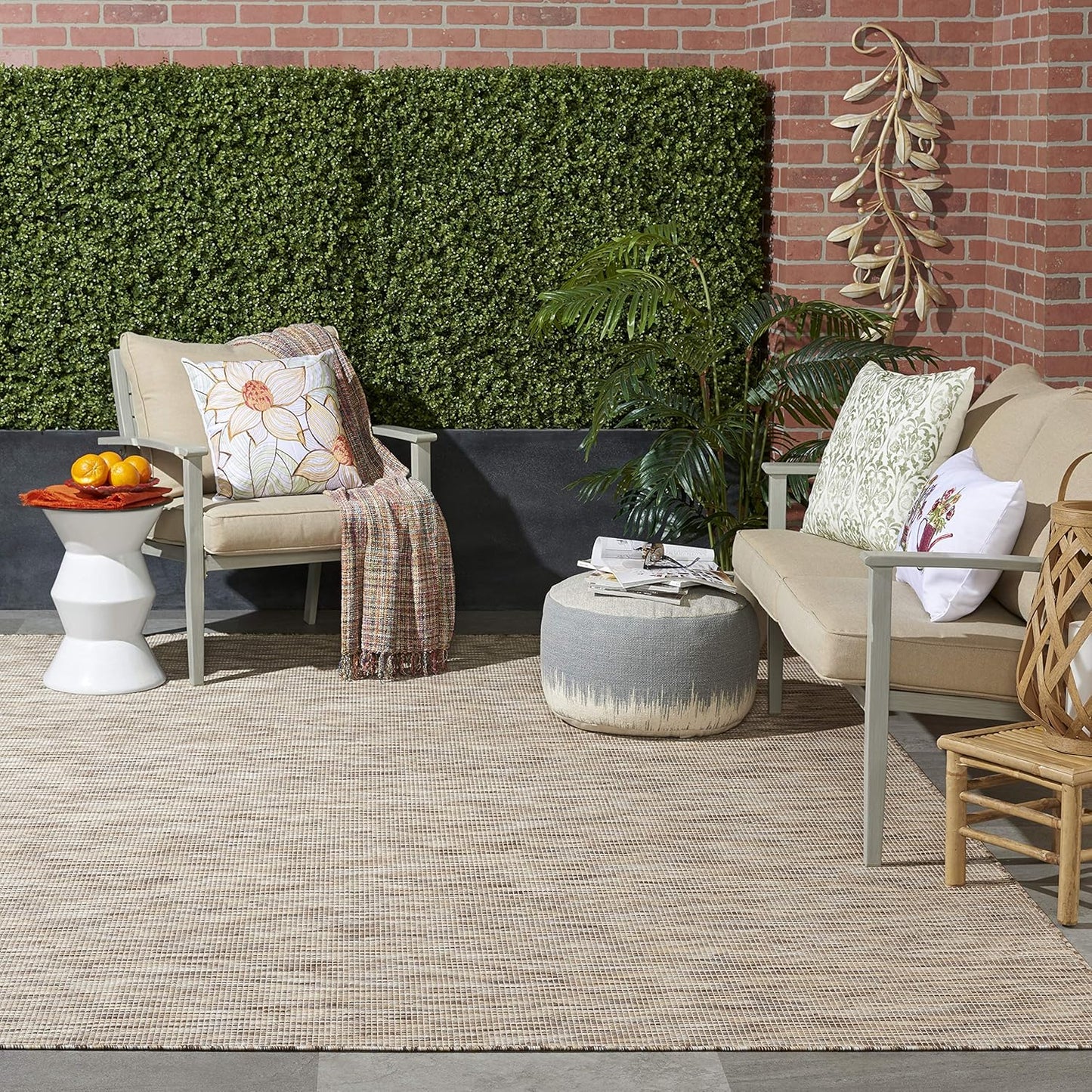 Nourison Positano Indoor/Outdoor Beige 6' x Round Area Rug, Easy Cleaning, Non Shedding, Bed Room, Living Room, Dining Room, Backyard, Deck, Patio (6 Round)