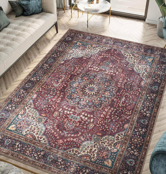 Keen Home Design 5x7 Rug - Machine Washable Area Rug with Non-Slip Backing, Ideal for Living Room, Dining Room, Bedroom - Vintage, Easy Clean, Durable, Low Pile Rug - (5' x 7')