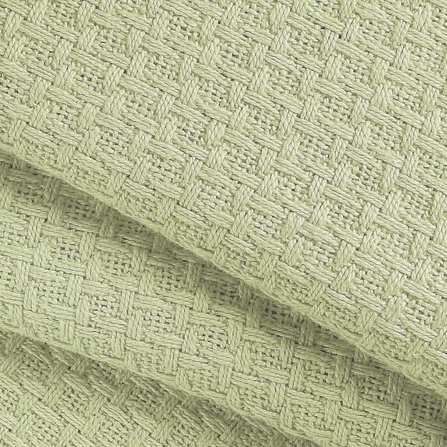 BELIZZI HOME 100% Cotton Bed Blanket, Breathable Bed Blanket Full Queen Size, Cotton Thermal Blankets Full Queen, Perfect for Layering Any Bed for All Season, Sage Green