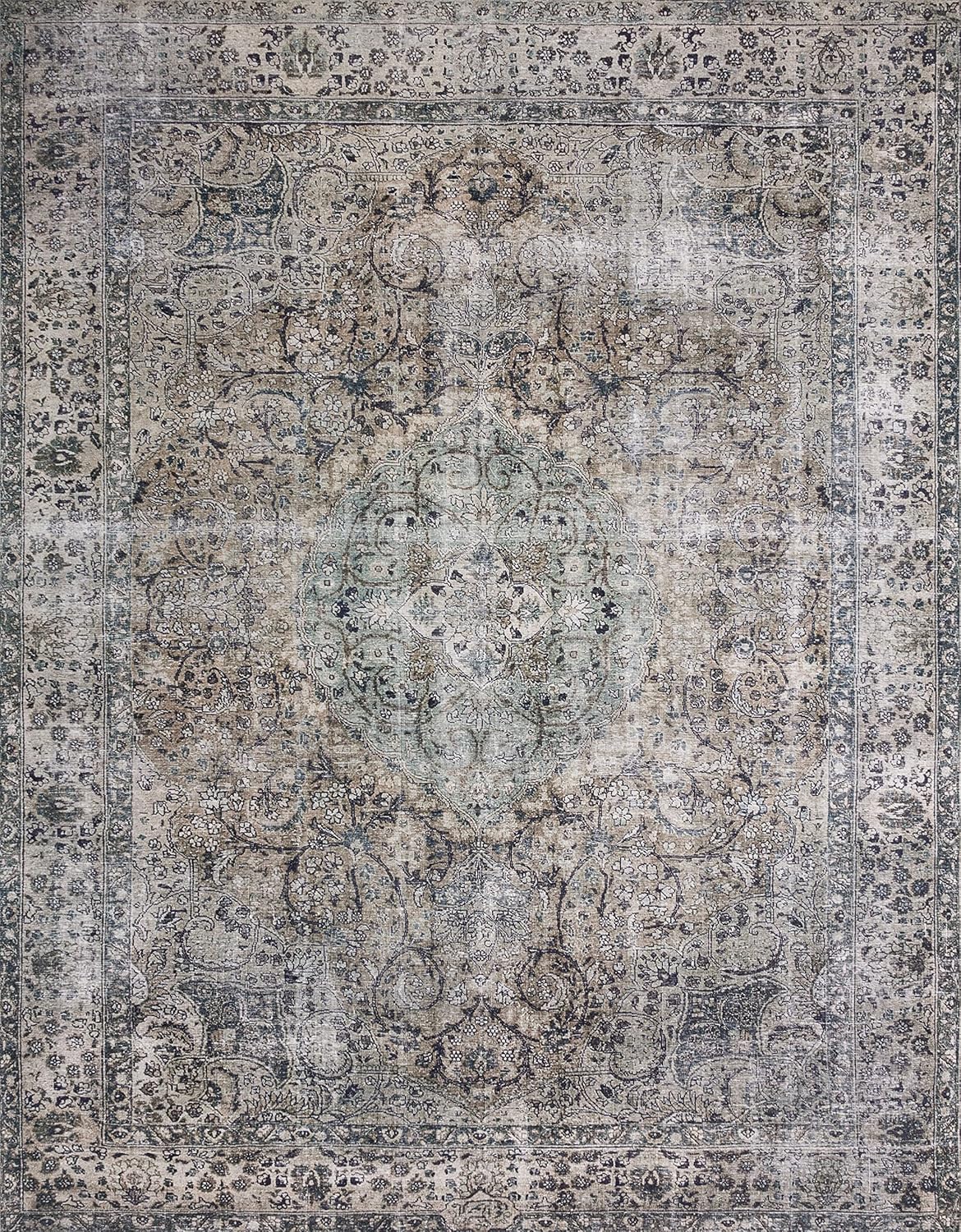 Loloi Layla Collection LAY-06 Taupe/Stone 3'-6" x 5'-6" .13" Thick Accent Rug, Soft, Durable, Vintage Inspired, Distressed, Low Pile, Non-Shedding, Easy Clean, Printed, Living Room Rug