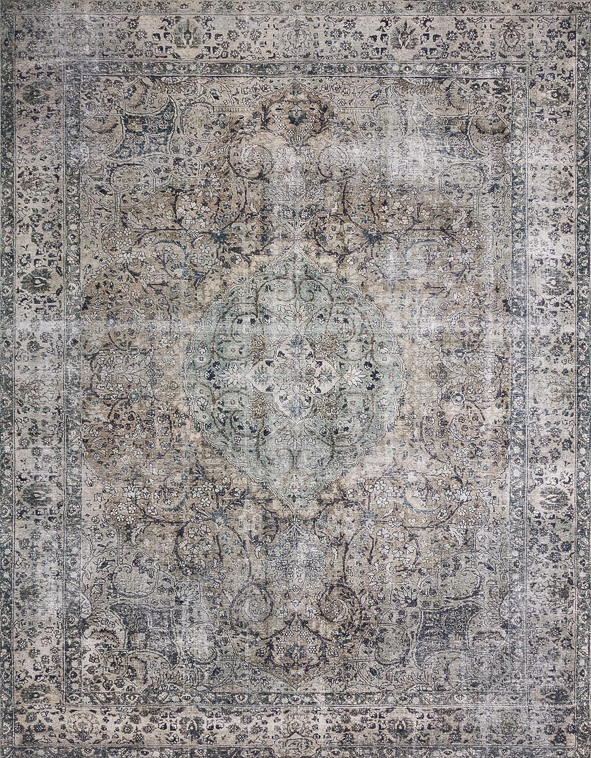 Loloi Layla Collection LAY-06 Taupe/Stone 2'-6" x 9'-6" .13" Thick Runner Rug, Soft, Durable, Vintage Inspired, Distressed, Low Pile, Non-Shedding, Easy Clean, Printed, Living Room Rug