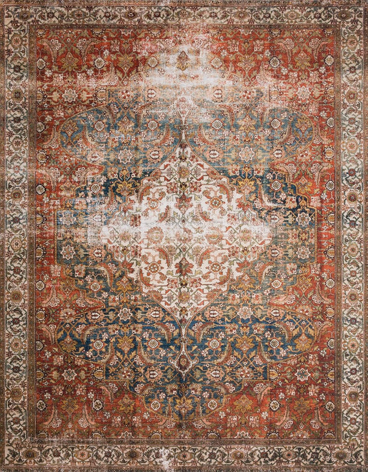 Loloi Layla Collection LAY-05 Ocean/Multi 5'-0" x 7'-6" .13" Thick Area Rug, Soft, Durable, Vintage Inspired, Distressed, Low Pile, Non-Shedding, Easy Clean, Printed, Living Room Rug