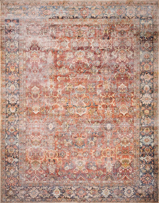 Loloi Layla Collection LAY-02 Spice/Marine 9'-0" x 12'-0" .13" Thick Area Rug, Soft, Durable, Vintage Inspired, Distressed, Low Pile, Non-Shedding, Easy Clean, Printed, Living Room Rug