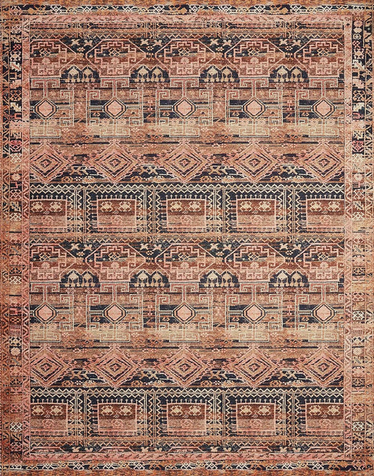 Loloi Layla Collection LAY-14 Mocha/Blush 7'-6" x 9'-6" .13" Thick Area Rug, Soft, Durable, Vintage Inspired, Distressed, Low Pile, Non-Shedding, Easy Clean, Printed, Living Room Rug