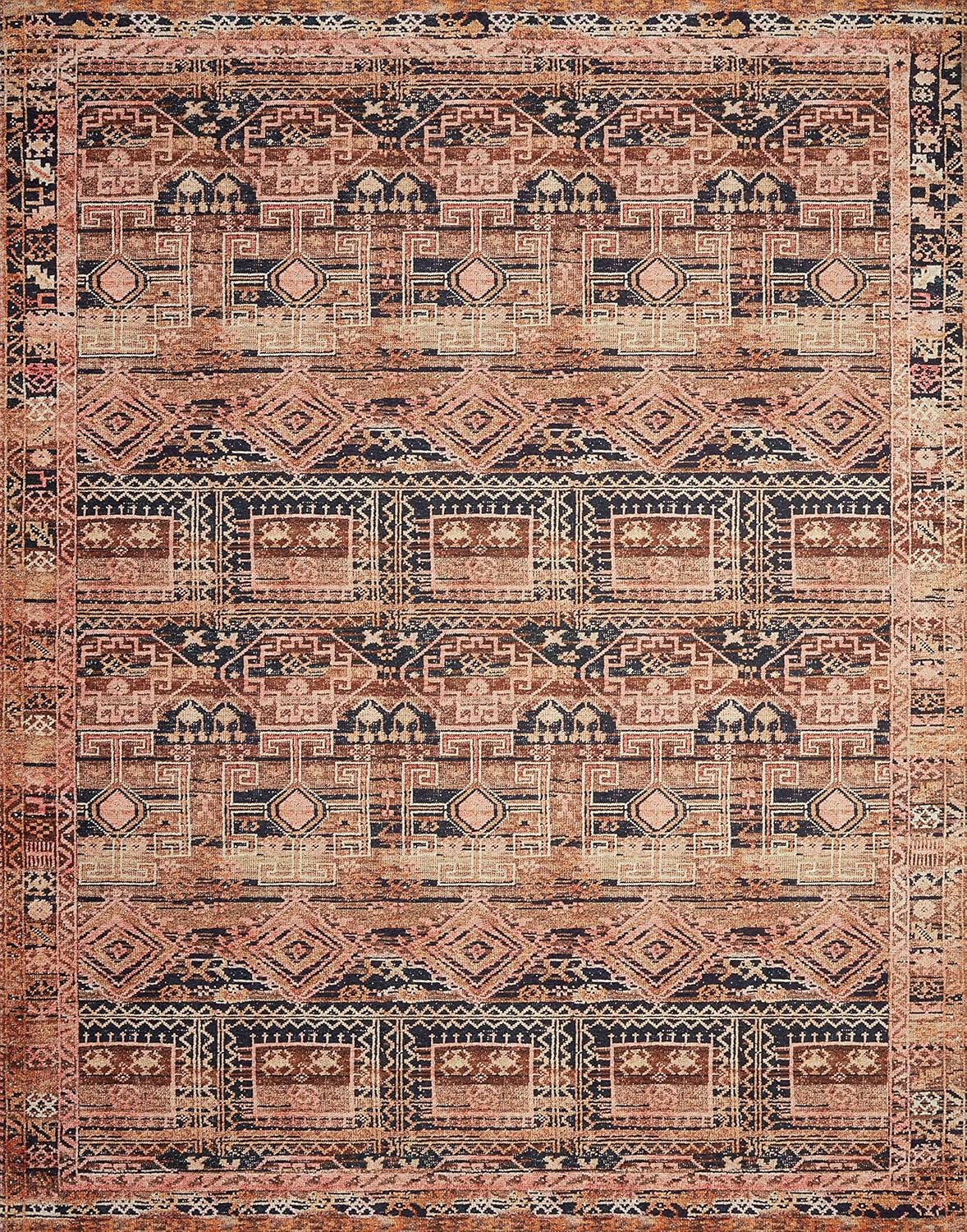 Loloi Layla Collection LAY-14 Mocha/Blush 2'-6" x 7'-6" .13" Thick Runner Rug, Soft, Durable, Vintage Inspired, Distressed, Low Pile, Non-Shedding, Easy Clean, Printed, Living Room Rug